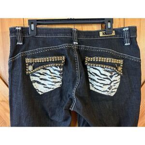 Coogi Jeans Womens Size 15/16 Black White Leopard Print Low Rise Stretch (4715)